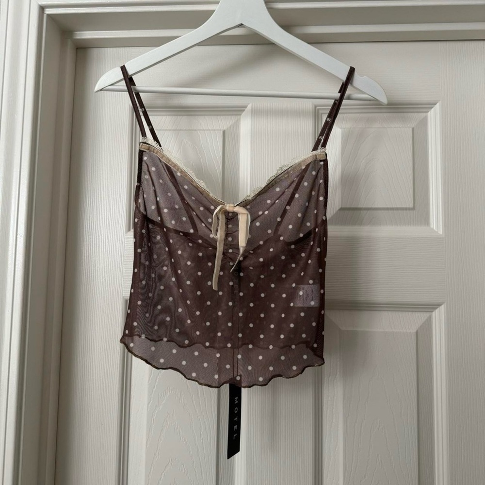 motel rocks norde cami top in brown and white polka dot
